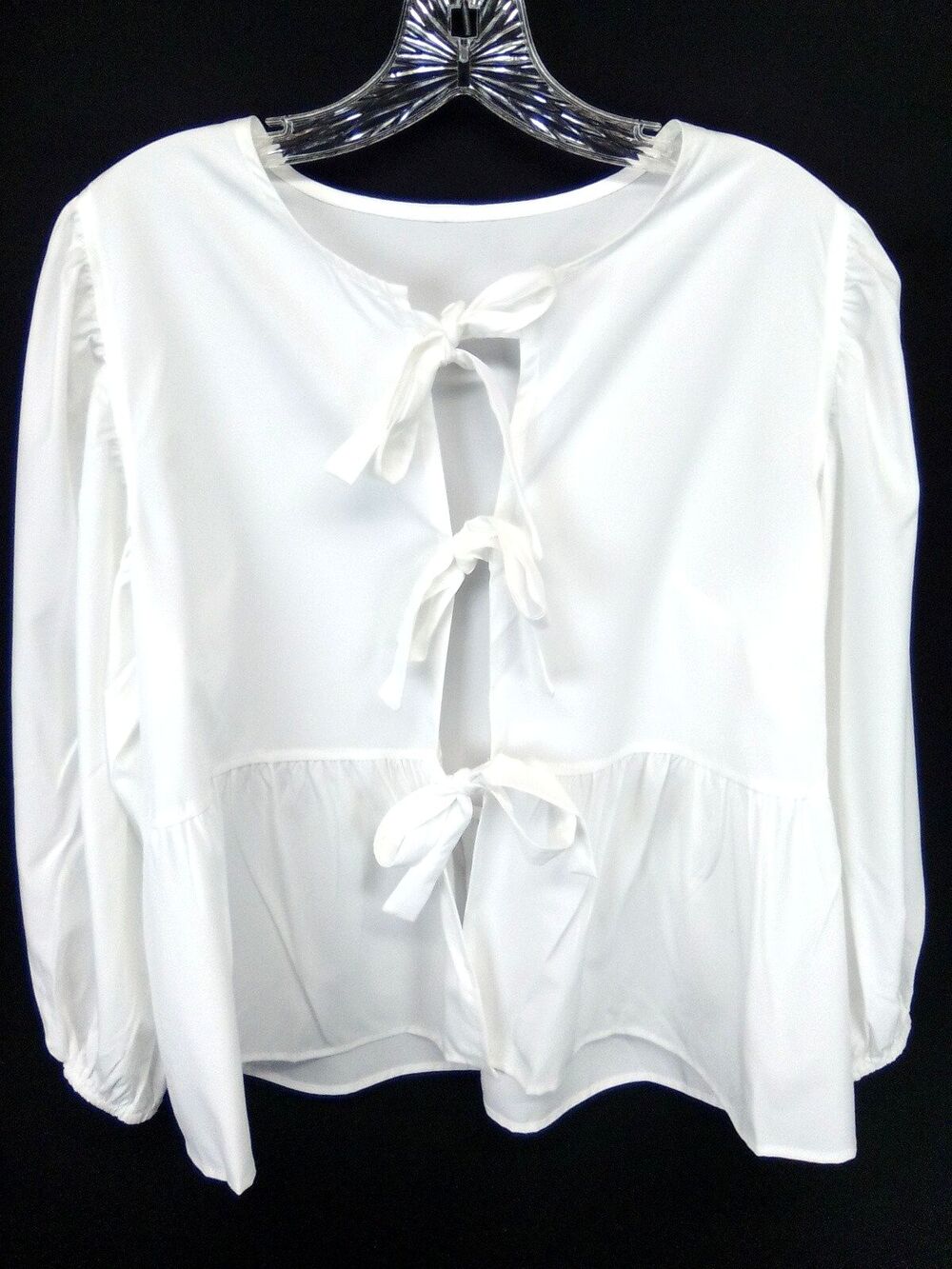 Kiluex Women's Y2K White 3 Tie Front Baby Doll Puff Sleeve Ruffle Hem Size L - Picture 7 of 7